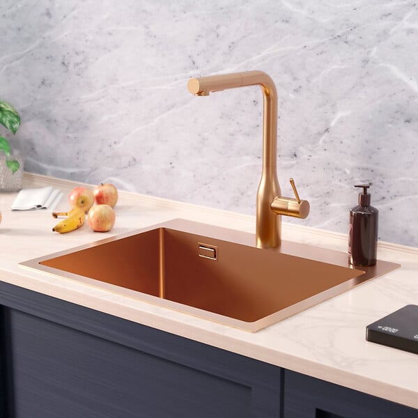 CERAMIA - Ceramia Timeless Évier de cuisine encastrable inox 304, 1 bac, 55x45x21 cm, Cuivre brossé PVD - large