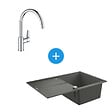 GROHE - Grohe Set Evier K400 en quartz composite avec égouttoir réversible 780x500 mm, Gris granite + Mitigeur monocommande - vignette