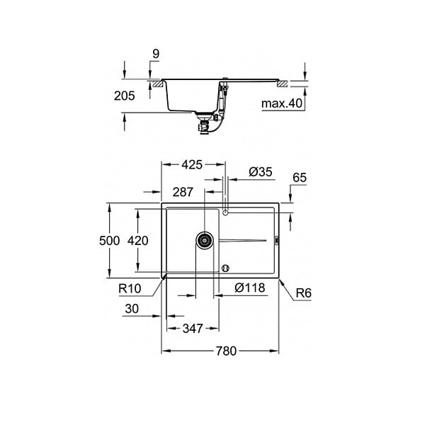 GROHE - Grohe Set Evier K400 en quartz composite avec égouttoir réversible 780x500 mm, Gris granite + Mitigeur monocommande - large