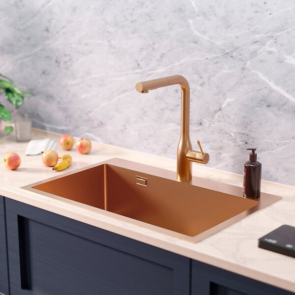 CERAMIA - Ceramia Timeless Évier de cuisine encastrable inox 304, 1 bac, 68x45x21 cm, Cuivre brossé PVD - large