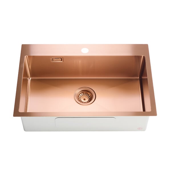 CERAMIA - Ceramia Timeless Évier de cuisine encastrable inox 304, 1 bac, 68x45x21 cm, Cuivre brossé PVD - large