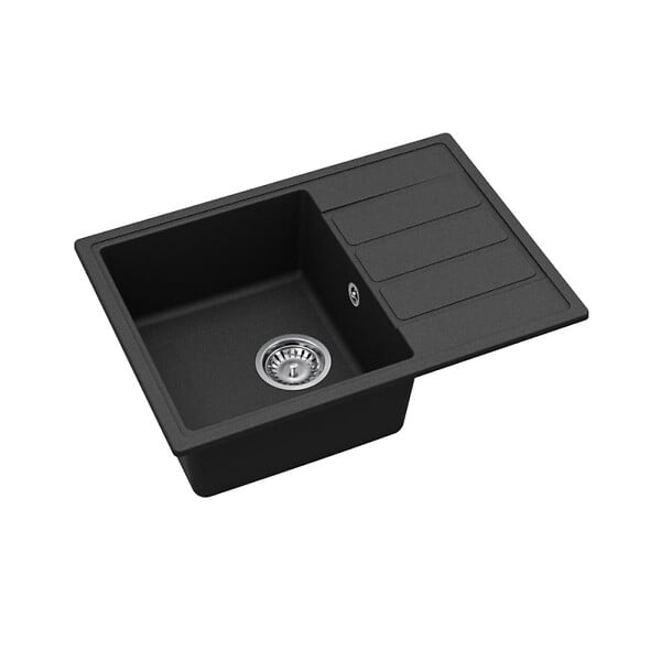 SWISS AQUA TECHNOLOGIES - Swiss Aqua Technologies 62x44 cm évier avec égouttoir réversible en Granite, à encastrer, noir (SATSINKGE2B) - large