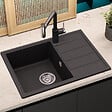SWISS AQUA TECHNOLOGIES - Swiss Aqua Technologies 62x44 cm évier avec égouttoir réversible en Granite, à encastrer, noir (SATSINKGE2B) - vignette