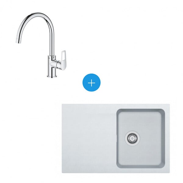 FRANKE - Franke Kit Évier Orion à encastrer en Tectonite, 780x500mm, Blanc Polaire + Mitigeur Grohe Bauloop, col de cygne, Chrome - large