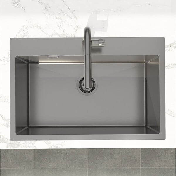 SWISS AQUA TECHNOLOGIES - Swiss Aqua Technologies Aurum Évier de cuisine encastrable en inox 304, 68x45x21 cm, Gun Metal brossé PVD - large