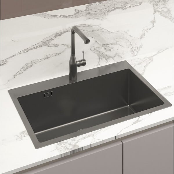 SWISS AQUA TECHNOLOGIES - Swiss Aqua Technologies Aurum Évier de cuisine encastrable en inox 304, 68x45x21 cm, Gun Metal brossé PVD - large