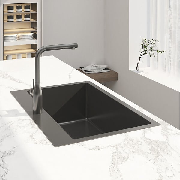SWISS AQUA TECHNOLOGIES - Swiss Aqua Technologies Aurum Évier de cuisine encastrable en inox 304, 68x45x21 cm, Gun Metal brossé PVD - large