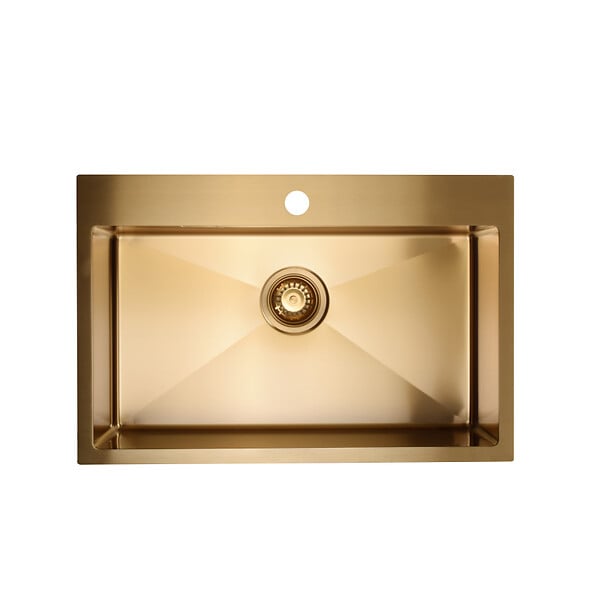 CERAMIA - Ceramia Timeless Évier de cuisine encastrable inox 304, 1 bac , 68x45x21 cm, Or brossé PVD - large