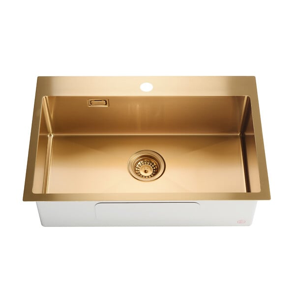 CERAMIA - Ceramia Timeless Évier de cuisine encastrable inox 304, 1 bac , 68x45x21 cm, Or brossé PVD - large