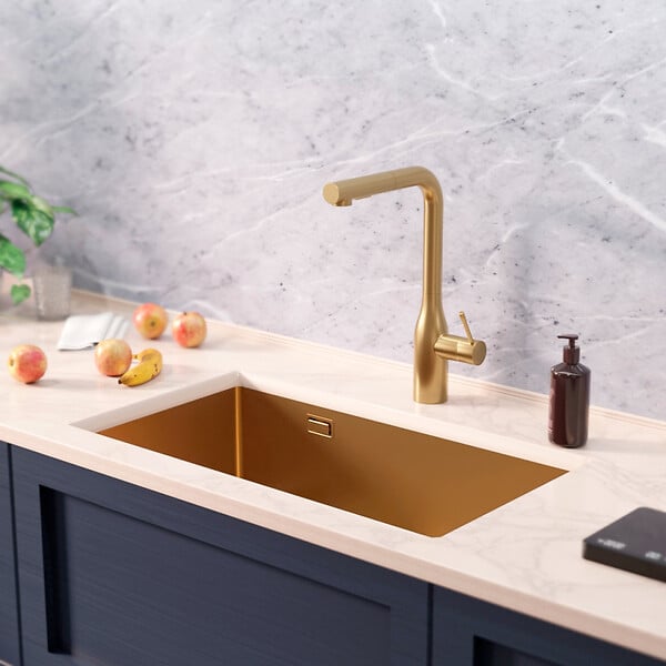 CERAMIA - Ceramia Timeless Évier de cuisine sous plan inox 304, 1 bac , 68x45x21 cm, Or brossé PVD - large