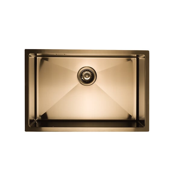 CERAMIA - Ceramia Timeless Évier de cuisine sous plan inox 304, 1 bac , 68x45x21 cm, Or brossé PVD - large