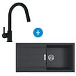 FRANKE - Franke S2D Evier à encastrer 100×50cm 1 bac avec égouttoir, Tectonite, Onyx + Mitigeur avec douchette extractible, Noir mat - vignette