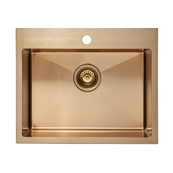 SWISS AQUA TECHNOLOGIES - Swiss Aqua Technologies Aurum Évier de cuisine encastrable inox 304, 1 bac, 55x45x21 cm, Cuivre brossé PVD - large