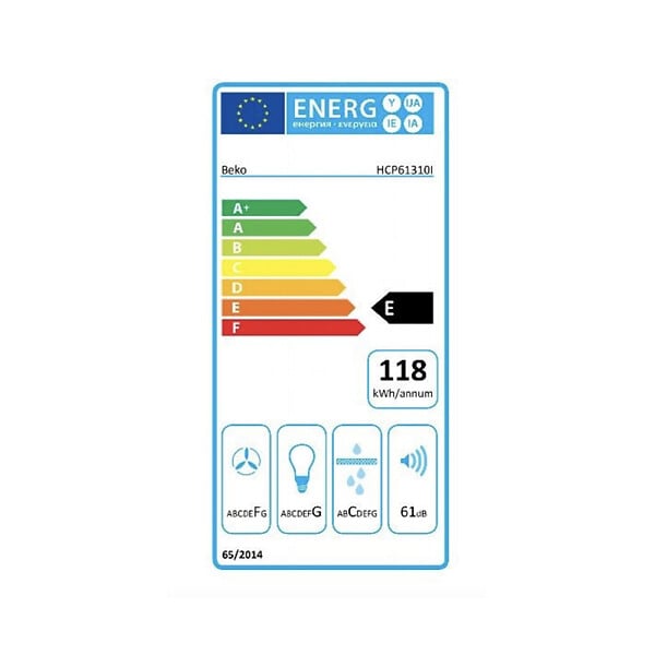 BEKO - Beko Hotte de cuisine murale avec 3 vitesses, Acier inoxydable (HCP61310I) - large