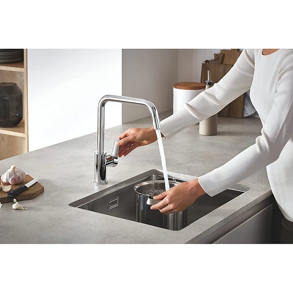 GROHE - K700 Evier sous-plan 550 x 450mm + Siphon, bonde et vidage inclus, Acier inoxydable (31574SD1) - large