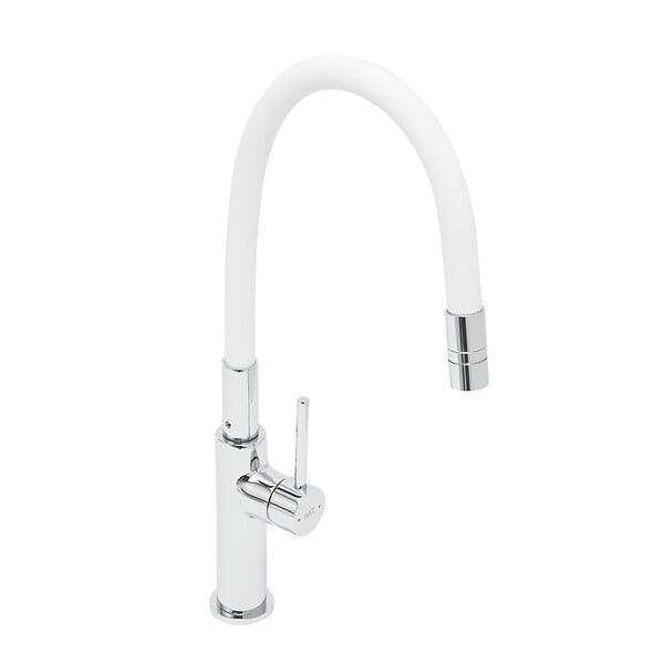 SWISS AQUA TECHNOLOGIES - Mitigeur pour évier de cuisine, bec flexible en silicone, aérateur Neoperl®, cartouche en céramique, blanc/chrome (SATBSD290B) - large