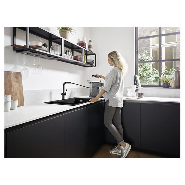 HANSGROHE - Hansgrohe Talis M54 Mitigeur de cuisine 270, avec douchette extractible 1 jet, Noir mat (72808670) - large