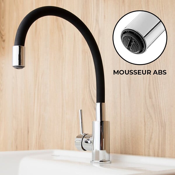 SIKO - Siko mitigeur cuisine à mémoire de forme, courbe en silicone noir (SIKOBSLPRO290C) - large