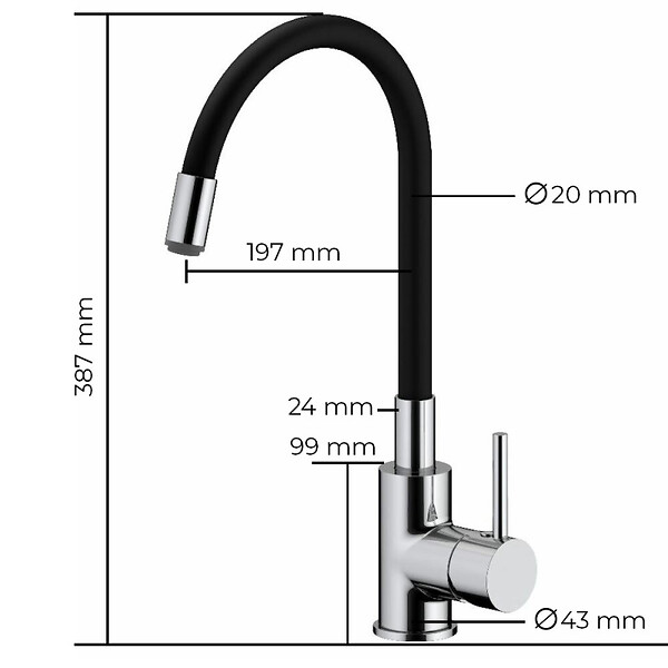 SIKO - Siko mitigeur cuisine à mémoire de forme, courbe en silicone noir (SIKOBSLPRO290C) - large
