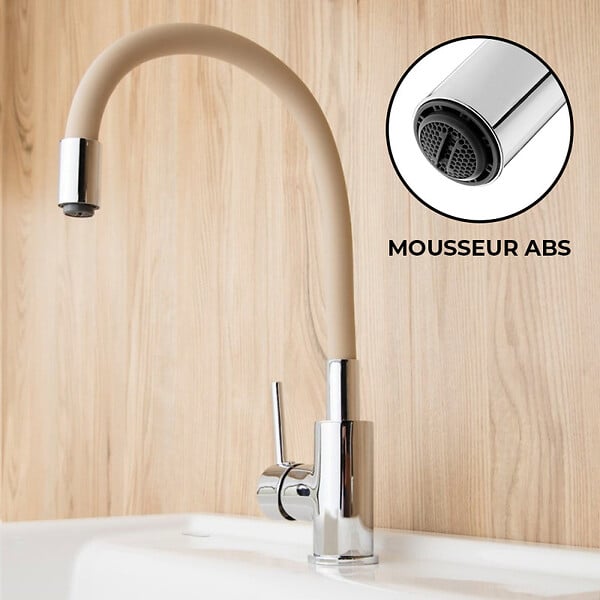 SIKO - Siko mitigeur cuisine à mémoire de forme, courbe en silicone beige (SIKOBSLPRO290BE) - large