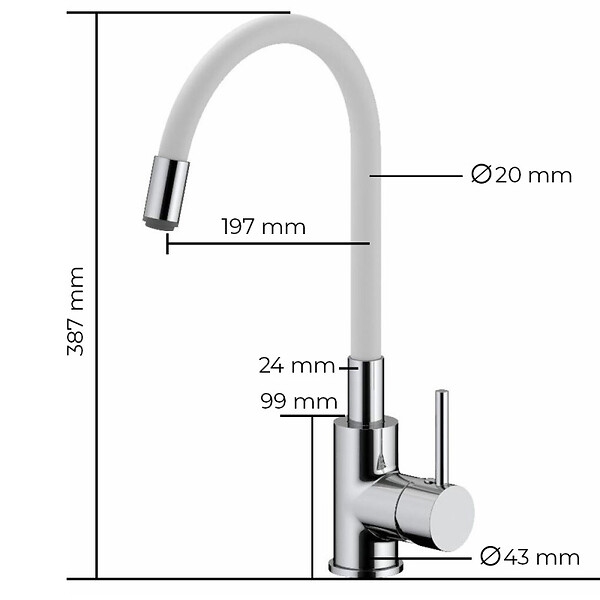 SIKO - Siko mitigeur cuisine à mémoire de forme, courbe en silicone blanc (SIKOBSLPRO290b) - large