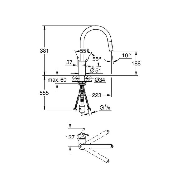 GROHE - Grohe CONCETTO Mitigeur monocommande pour évier avec douchette extractible 2 jets, Inox brossé (G-31483dc2) - large