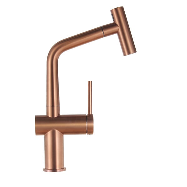 CERAMIA - Timeless mitigeur d'évier à levier en acier inoxydable avec douchette extractible, monotrou, or Cuivre brossé (TMLKF185BCP) - large