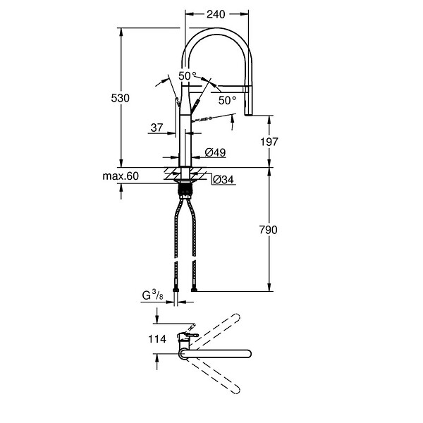 GROHE - Grohe Essence Mitigeur monocommande évier avec Limiteur de température, Hard Graphite (30294A00) - large