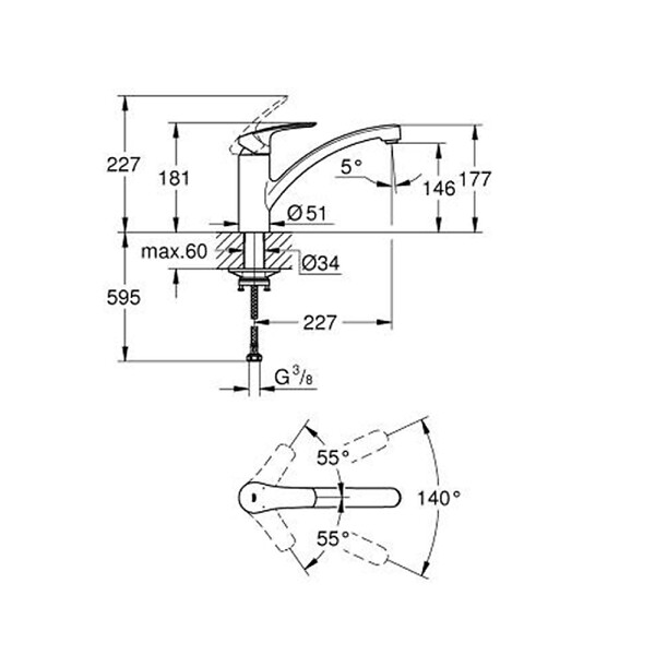 GROHE - Grohe Eurosmart mitigeur monocommande 1/2" évier, chrome (G3328130F) - large