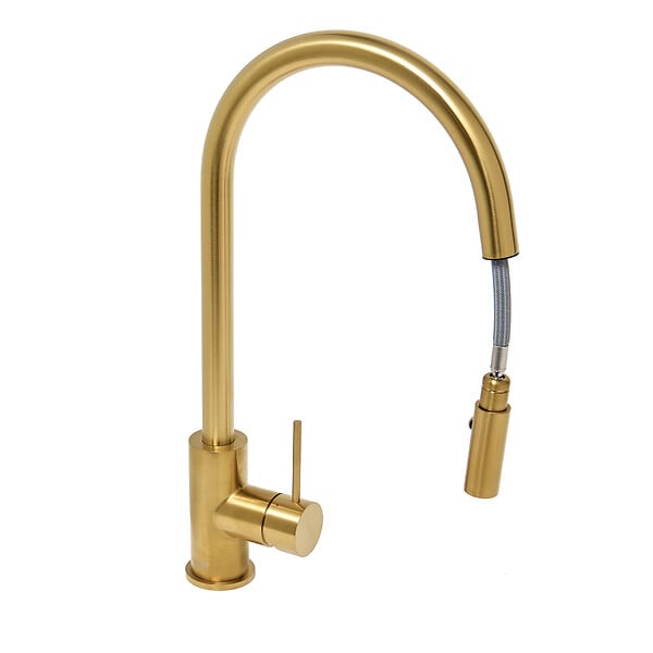 SWISS AQUA TECHNOLOGIES - Swiss Aqua Technologies Mitigeur évier à levier sur pied 44 cm avec douchette extractible 2 jets, or brossé (SATBAUR286BG) - large