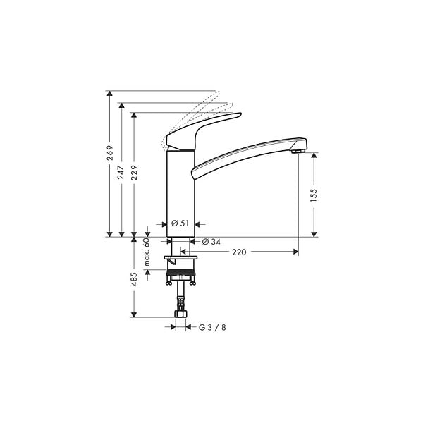 HANSGROHE - Mitigeur évier - Focus Eco C3 - Cuisine - Bec orientable - large