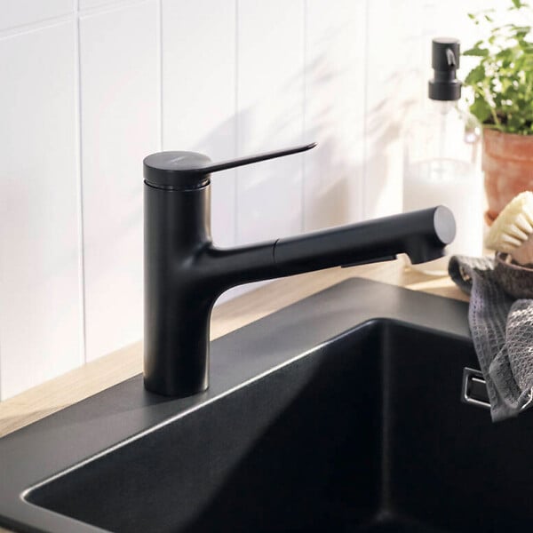 HANSGROHE - Hansgrohe Zesis M33 Mitigeur de cuisine 150 avec douchette extractible 2 jets, Noir mat (74800670) - large