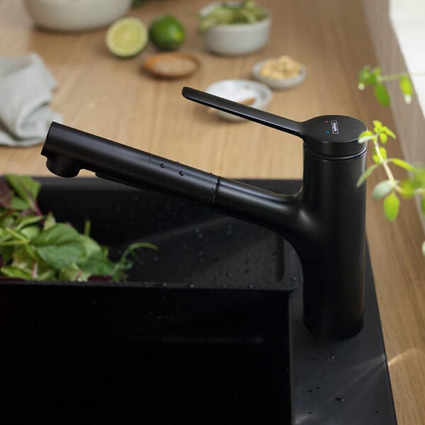 HANSGROHE - Hansgrohe Zesis M33 Mitigeur de cuisine 150 avec douchette extractible 2 jets, Noir mat (74800670) - large