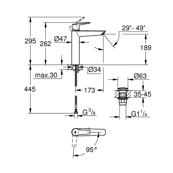 GROHE - Mitigeur évier START GROHE 24165003 FastFixation - bec haut - taille XL - chrome - large