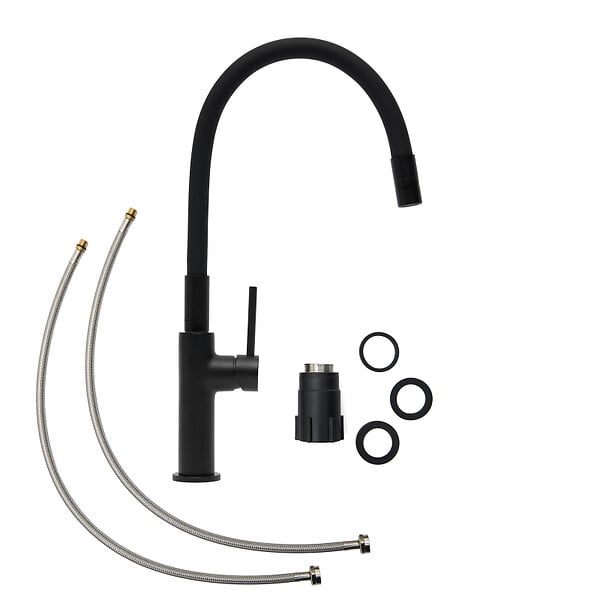 SWISS AQUA TECHNOLOGIES - Mitigeur pour évier de cuisine, bec flexible en silicone, aérateur Neoperl®, cartouche en céramique, noir mat (SATBSD290CM) - large