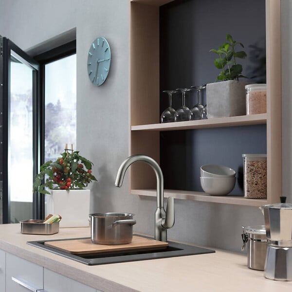 HANSGROHE - Hansgrohe Focus M42 Mitigeur de cuisine 220, 1 jet, bec orientable à 360°, chromé - large