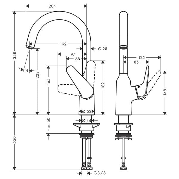 HANSGROHE - Hansgrohe Focus M42 Mitigeur de cuisine 220, 1 jet, bec orientable à 360°, chromé - large