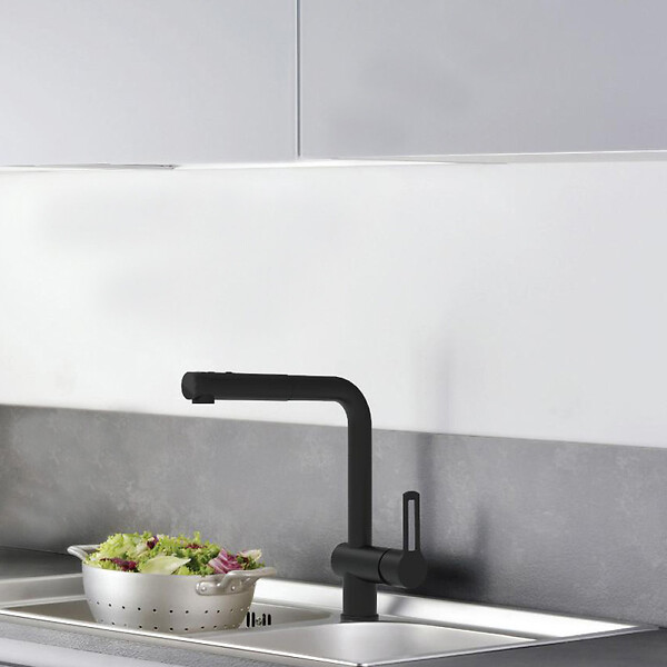 PAFFONI - Vallone Mitigeur de cuisine avec douchette extractible, noir mat (RIN185NO) - large