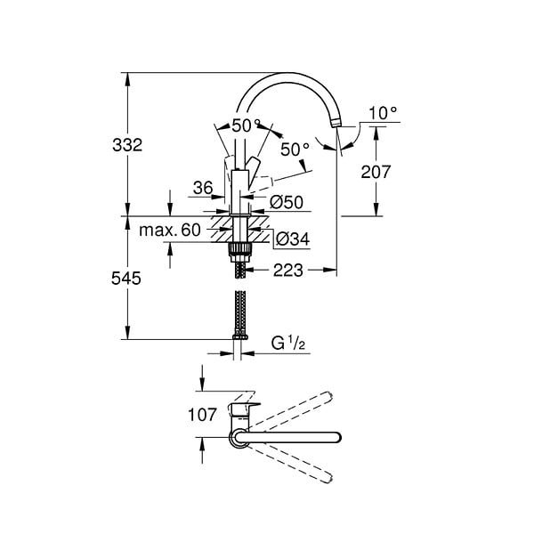 GROHE - BauEdge mitigeur monocommande évier, chrome (G31233001) - large