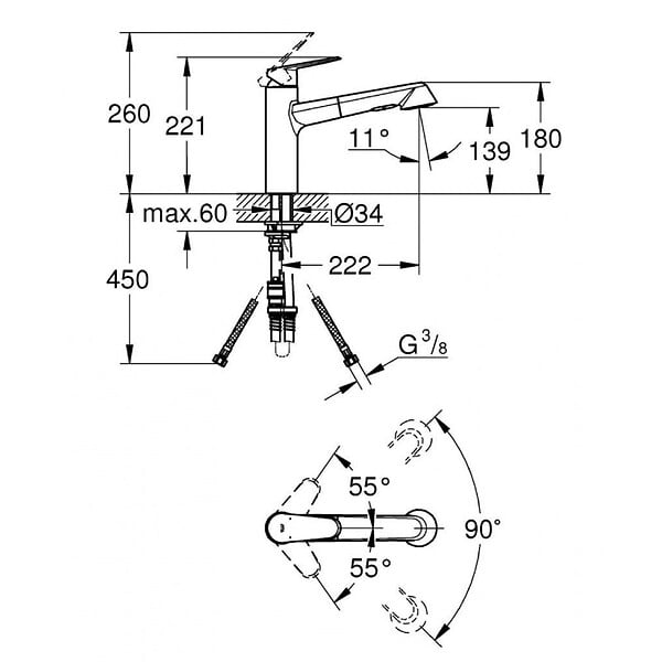 GROHE - Eurodisc Cosmopolitan Mitigeur évier avec douchette (32257002) - large