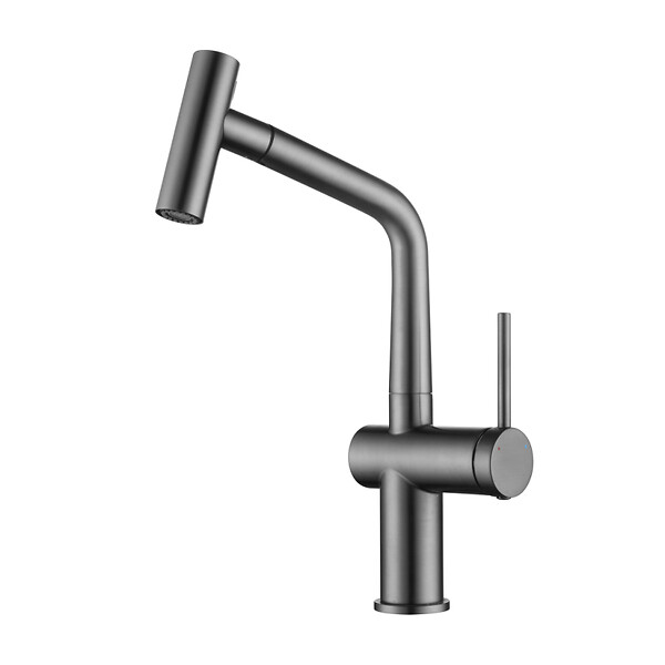 CERAMIA - Timeless mitigeur d'évier à levier en acier inoxydable avec douchette extractible, monotrou, gun metal brossé (TMLKF185BGM) - large