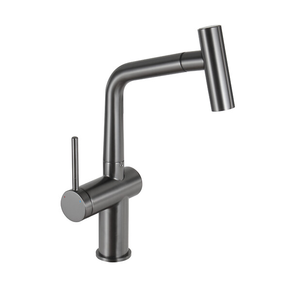 CERAMIA - Timeless mitigeur d'évier à levier en acier inoxydable avec douchette extractible, monotrou, gun metal brossé (TMLKF185BGM) - large