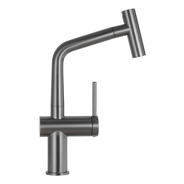 CERAMIA - Timeless mitigeur d'évier à levier en acier inoxydable avec douchette extractible, monotrou, gun metal brossé (TMLKF185BGM) - large