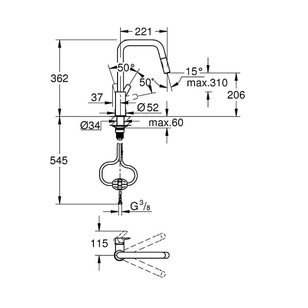 GROHE - Grohe Start mitigeur monocommande évier avec douchette 2 jets, noir mat (G306312430) - large