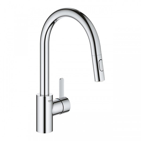 GROHE - Grohe Eurosmart Cosmopolitan Mitigeur cuisine avec douchette extractible 2 jets, col de cygne, Chrome (31481001) - large