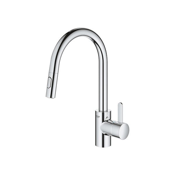 GROHE - Grohe Eurosmart Cosmopolitan Mitigeur cuisine avec douchette extractible 2 jets, col de cygne, Chrome (31481001) - large