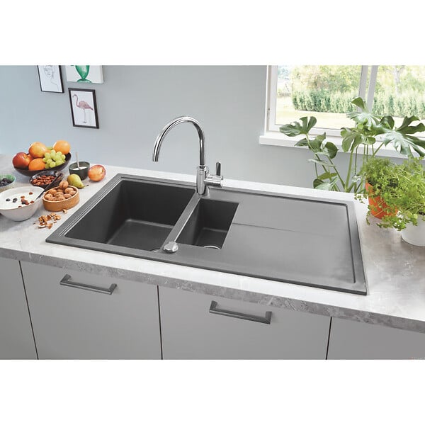 GROHE - Grohe Eurosmart Cosmopolitan Mitigeur cuisine avec douchette extractible 2 jets, col de cygne, Chrome (31481001) - large