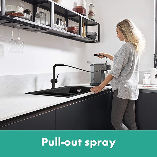 HANSGROHE - Hansgrohe Talis M54 Mitigeur de cuisine 270, avec douchette extractible 1 jet, sBox, Noir mat (72809670) - large