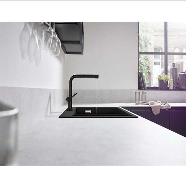 HANSGROHE - Hansgrohe Talis M54 Mitigeur de cuisine 270, avec douchette extractible 1 jet, sBox, Noir mat (72809670) - large