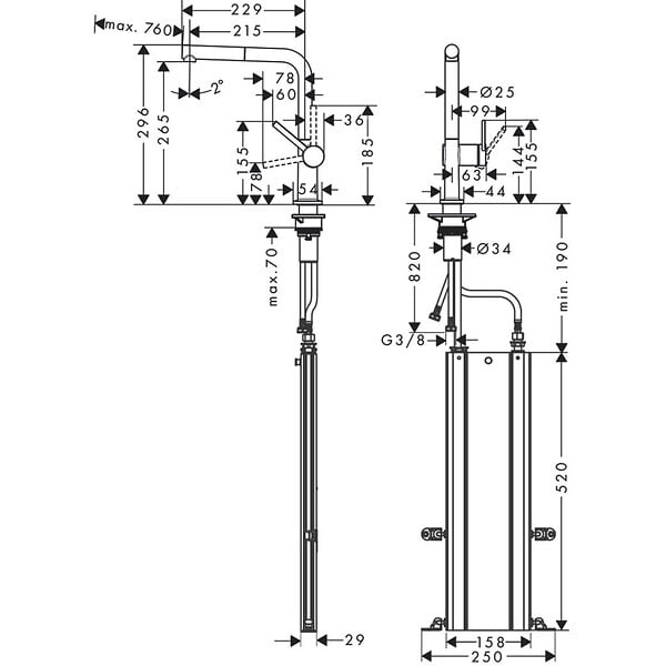 HANSGROHE - Hansgrohe Talis M54 Mitigeur de cuisine 270, avec douchette extractible 1 jet, sBox, Noir mat (72809670) - large